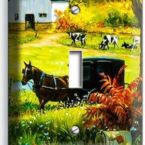 AMISH COUNTRY FARM BARN COWS HORSE CARRIAGE 1 GANG LIGHT SWITCH PLATE ROOM DECOR