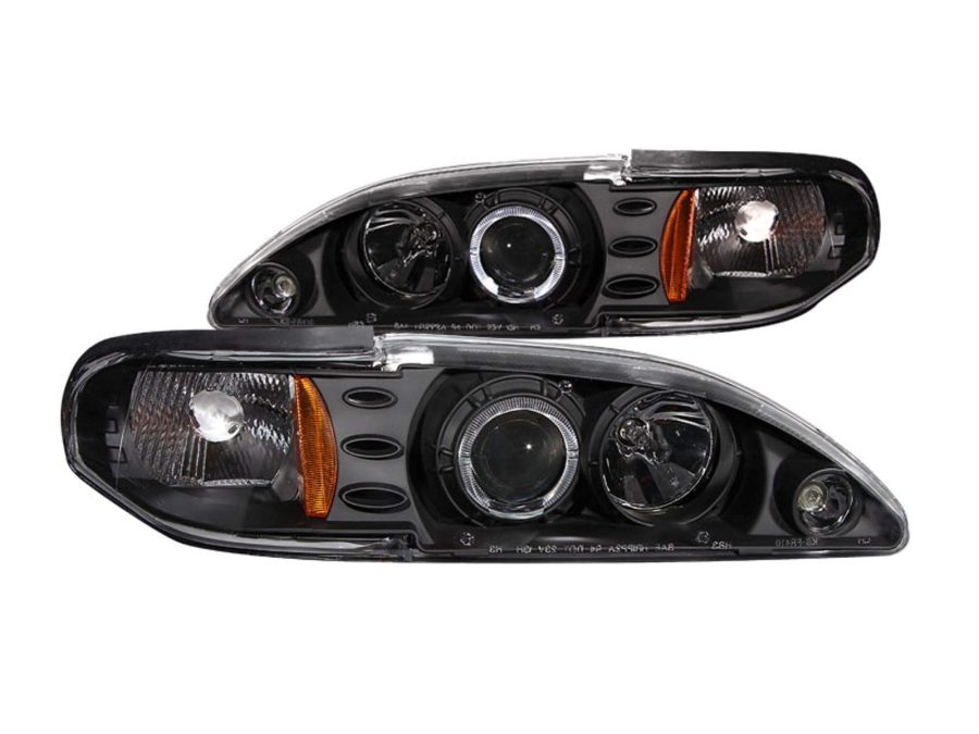 ANZO 121038 Headlight Assembly; Halogen Bulb; Projector Beam With Halo; Clear Lens With Amber Reflectors; Black Housing; Set Of 2