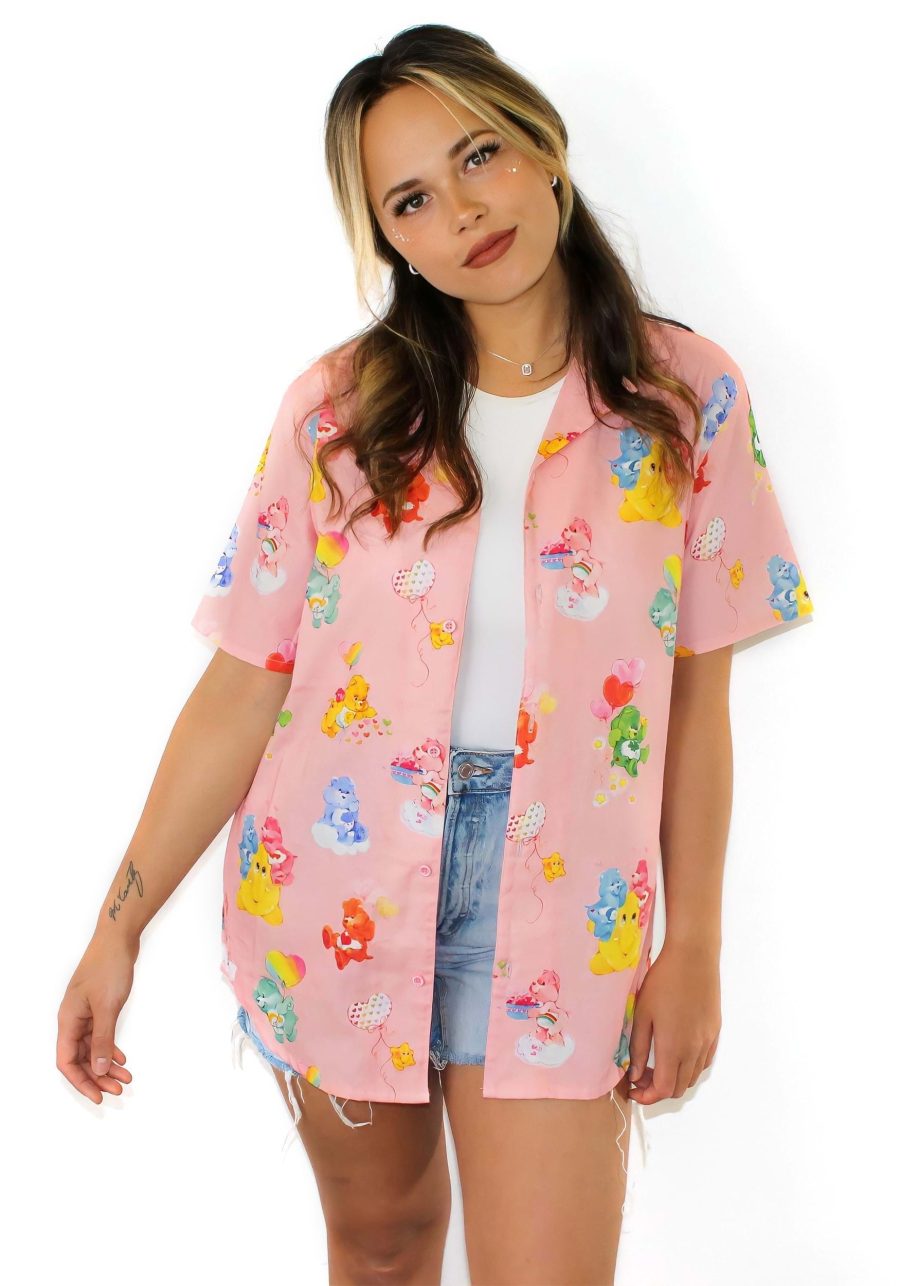 Adult Cakeworthy Care Bears Camp Collar Button Up Shirt