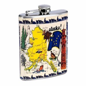 Alaska Map and Facts, GREAT Flask 8oz Stainless Steel D-504