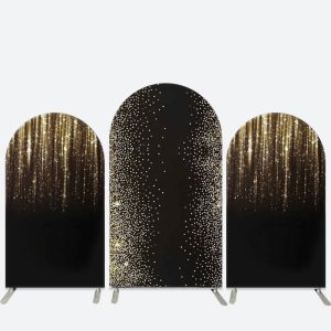 Aperturee Black Gold Glitter Dance Birthday Arch Backdrop Kit | Custom Arched Wall Covers | Diy Round Arch Backdrop | Wedding Arch Backdrop