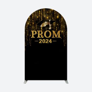 Aperturee Black Gold Glitter Prom Party Graduation Arch Backdrop | Round Arch Backdrop Cover | Circle Arch Backdrop Diy | Chiara Wall Backdrop Diy