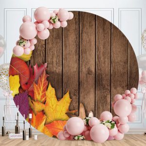 Aperturee Circle Autumn Leaves Round Wood Birthday Backdrop