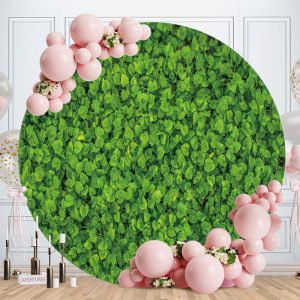 Aperturee Circle Green Leaves Birthday Backdrop For Party