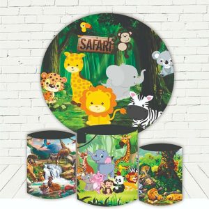 Aperturee Circle Jungle Safari Animals Birthday Party Backdrop | Round Party Backdrop | Circle Backdrops For Birthday | Round Backdrop Cover Diy