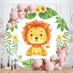 Aperturee Circle Little Lion Round Happy Birthday Backdrop