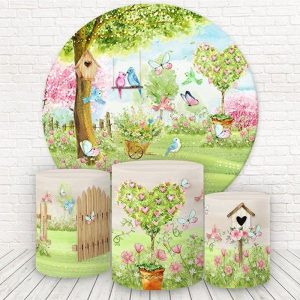 Aperturee Circle Spring Scenery Round Birthday Party Backdrop Kit | Birthday Backdrop Ideas | Circle Birthday Backdrop Cover | Round Party Backdrop