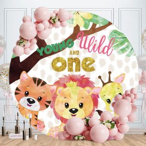 Aperturee Circle Young Wild Animals 1st Birthday Backdrop