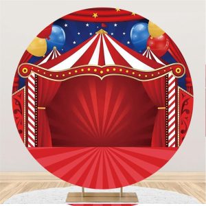 Aperturee Circus Stage Red Carpet With Balloon Circle Backdrop | Round Backdrop Fabric Cover | Circle Party Backdrop | Round Backdrop Stand Covers