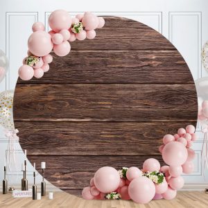 Aperturee Custom Circle Brown Wooden Birthday Backdrop