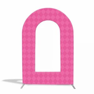 Aperturee Custom Pink Plaid Open Arch Backdrop For Party Deocr