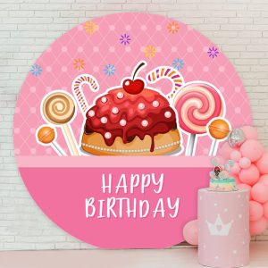 Aperturee Dark Pink Sweet Candy Round Birthday Backdrop