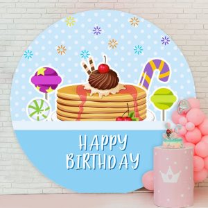 Aperturee Dessert Blue Theme Round Happy Birthday Backdrop