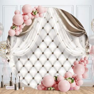 Aperturee Diamond White Curtain Circle Happy Birthday Backdrop