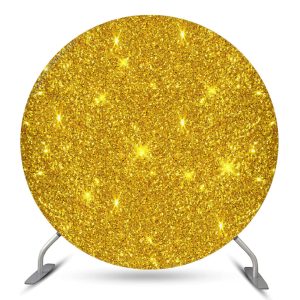 Aperturee Glowing Gold Spark Simple Round Birthday Backdrop | Round Birthday Backdrop Cover | Circle Party Backdrop | Circle Birthday Backdrop Cover