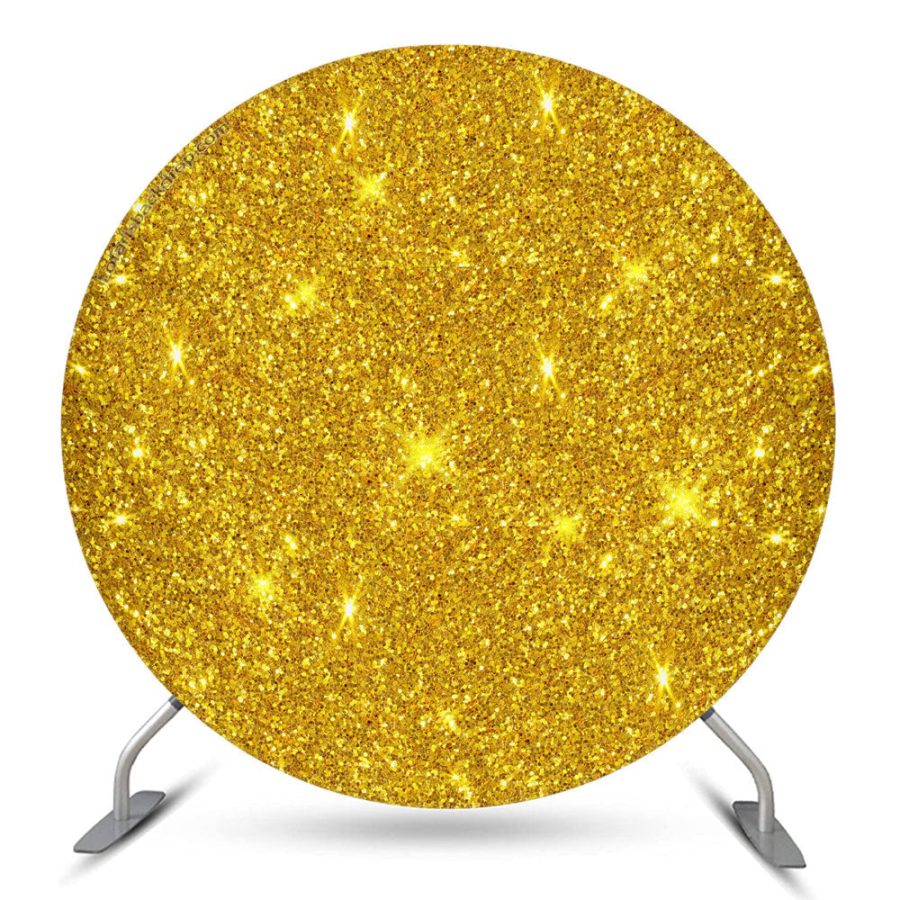 Aperturee Glowing Gold Spark Simple Round Birthday Backdrop | Round Birthday Backdrop Cover | Circle Party Backdrop | Circle Birthday Backdrop Cover