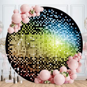 Aperturee Gold And Black Bokeh Round Birthday Backdrop