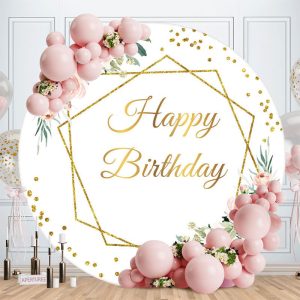 Aperturee Gold Geometry Flower Round Happy Birthday Backdrop