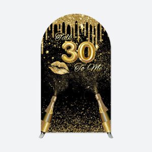 Aperturee Golden Glitter Champagne 30Th Birthday Arch Backdrop | Diy Round Arch Backdrop | Round Arch Backdrop Cover | Circle Arch Backdrop Diy