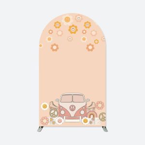 Aperturee Groovy Floral Beige Truck Birthday Arch Backdrop | Round Arch Backdrop Cover | Diy Round Arch Backdrop | Wedding Arch Backdrop