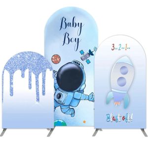 Aperturee Light Blue Glitter Astronaut Double Sided Arch Backdrop Kit | Chiara Arch Backdrop Diy | Chiara Wall Backdrop | Round Arch Backdrop Cover