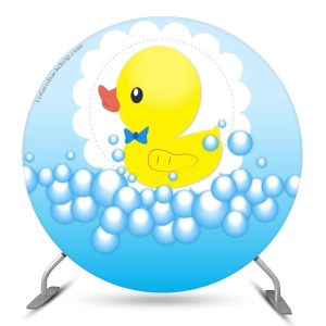 Aperturee Little Yellow Duck Bubble Blue Round Backdrop Kit | Custom Circle Backdrop Birthday | Round Backdrop Fabric Cover | Round Party Backdrop