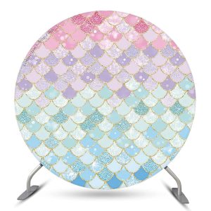 Aperturee Mermaid Scale Blue Pink Round Backdrop For Party | Circle Background For Party | Round Backdrop Stand Covers | Birthday Backdrop Ideas