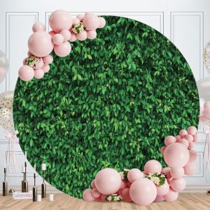 Aperturee Nature Green Leaves Round Birthday Party Backdrop