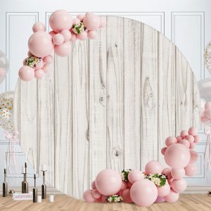 Aperturee Nature Off White Round Wooden Birthday Backdrop