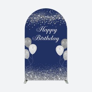 Aperturee Navy Blue Silver Balloons Arch Backdrop For Birthday | Wedding Arch Backdrop | Diy Chiara Backdrop Cover | Diy Round Arch Backdrop