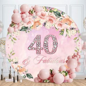 Aperturee Pink Floral Diamond 40th Round Birthday Party Backdrop