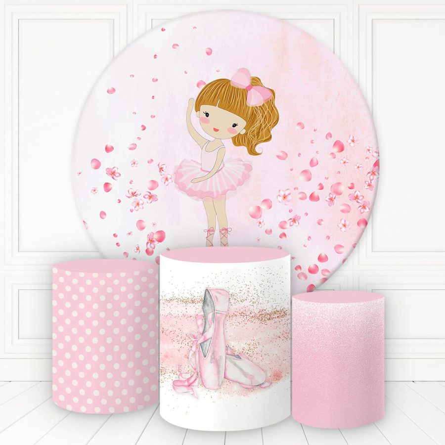 Aperturee Ponytail Girl Dance In Pink Petals Round Birthday Backdrop Kit | Round Party Backdrop | Circle Party Backdrop | Birthday Backdrop Cover