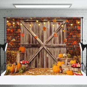 Aperturee Pumpkin Apple Barn Door Autumn Harvest Photo Backdrop | Fall Festival Backdrop | Fall Photography Backdrops | Fall Backdrops For Pictures