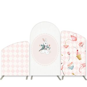 Aperturee Rabbit Teacup Pink Rhomb Tea Party Arch Backdrop Kit | Custom Arched Wall Covers | Custom Chiara Arched Covers | Diy Chiara Backdrop Cover