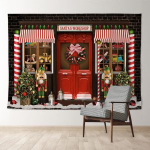 Aperturee Red Santa Workshop Toy Nutcracker Christmas Backdrop