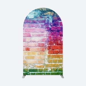 Aperturee Retro Colorful Brick Wall Double Sided Arch Backdrop | Diy Round Arch Backdrop | Wedding Arch Backdrop | Chiara Arch Backdrop Diy