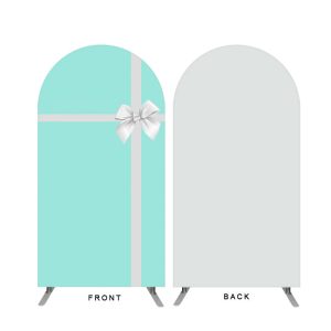 Aperturee Silver Bow Tie Tiffany Blue Birthday Double Sided Arch Backdrop