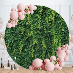 Aperturee Simple Green Leaves Round Birthday Backdrop