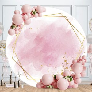 Aperturee Simple Light Pink And Gold Round Birthday Party Backdrop