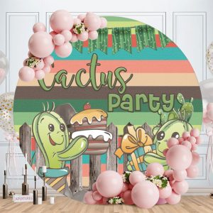 Aperturee Stripe Cactus Circle Happy Birthday Backdrop