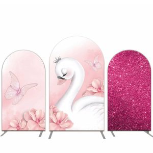 Aperturee Swan Pink Floral Butterfly Arch Backdrop Kit For Party | Chiara Wall Backdrop Diy | Custom Arched Wall Covers | Circle Arch Backdrop Diy