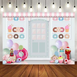 Aperturee White Dessert Shop Donut Theme Birthday Backdrop