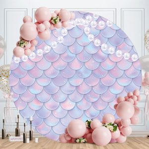 Aperturee White Pearl Dream Mermaid Round Birthday Backdrop