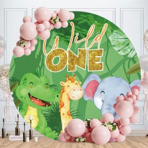 Aperturee Wild One Forest Animals Round Birthday Backdrop