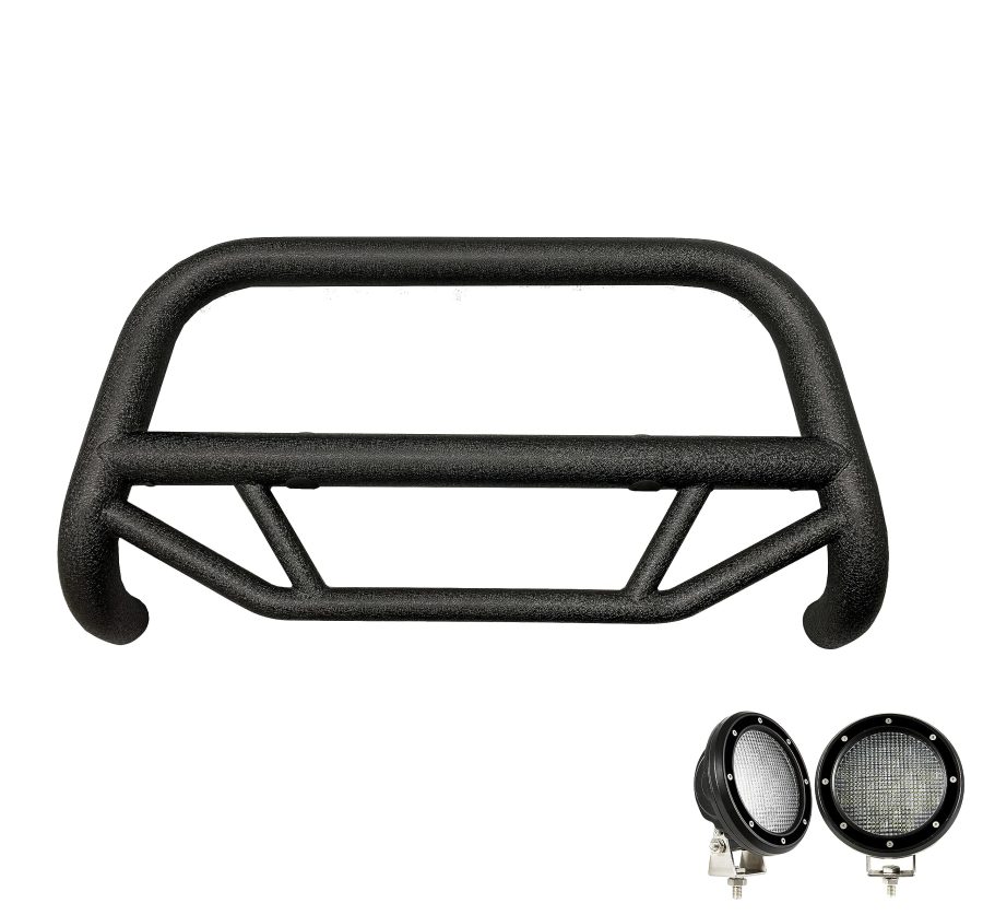 BLACK HORSE MBT-MF712-PLFB Max T Bull Bar Textured Black Come with Pair of 5.3 INCH Dia. LED Flood Lights With Black Trim Rings Compatible with 2021-2024 Ford Bronco Sport (Excl. Badlands)