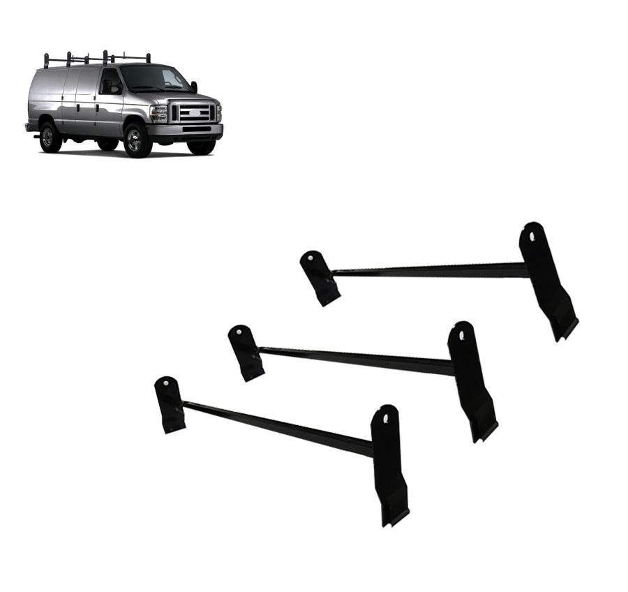 BLACK HORSE TR-WRG3 off road Three Bars Black Steel Roof Ladder Rack Adjustable Utility Cross Bar with Stoppers Fit 2003-2024 Chevy Express/GMC Savana|1999-2014 Ford Econoline - 600 LBS Weight Capacity.