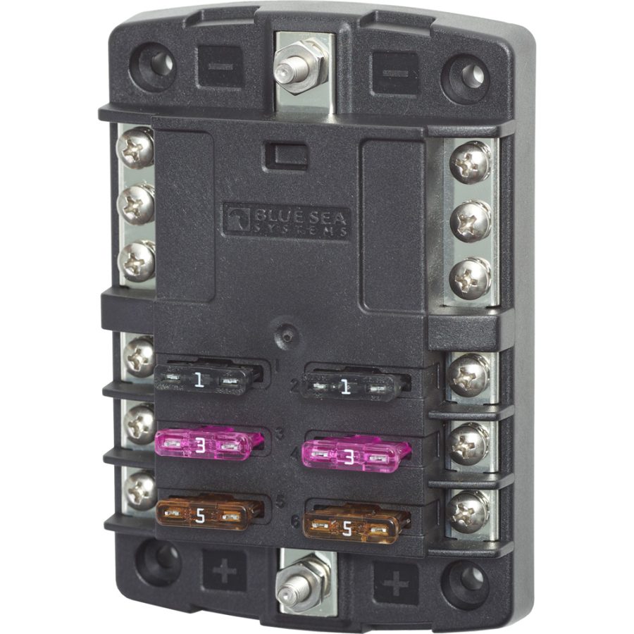 BLUE SEA 5030 ST BLADE FUSE BLOCK WITHOUT COVER - 6 CIRCUIT WITH NEGATIVE BUS