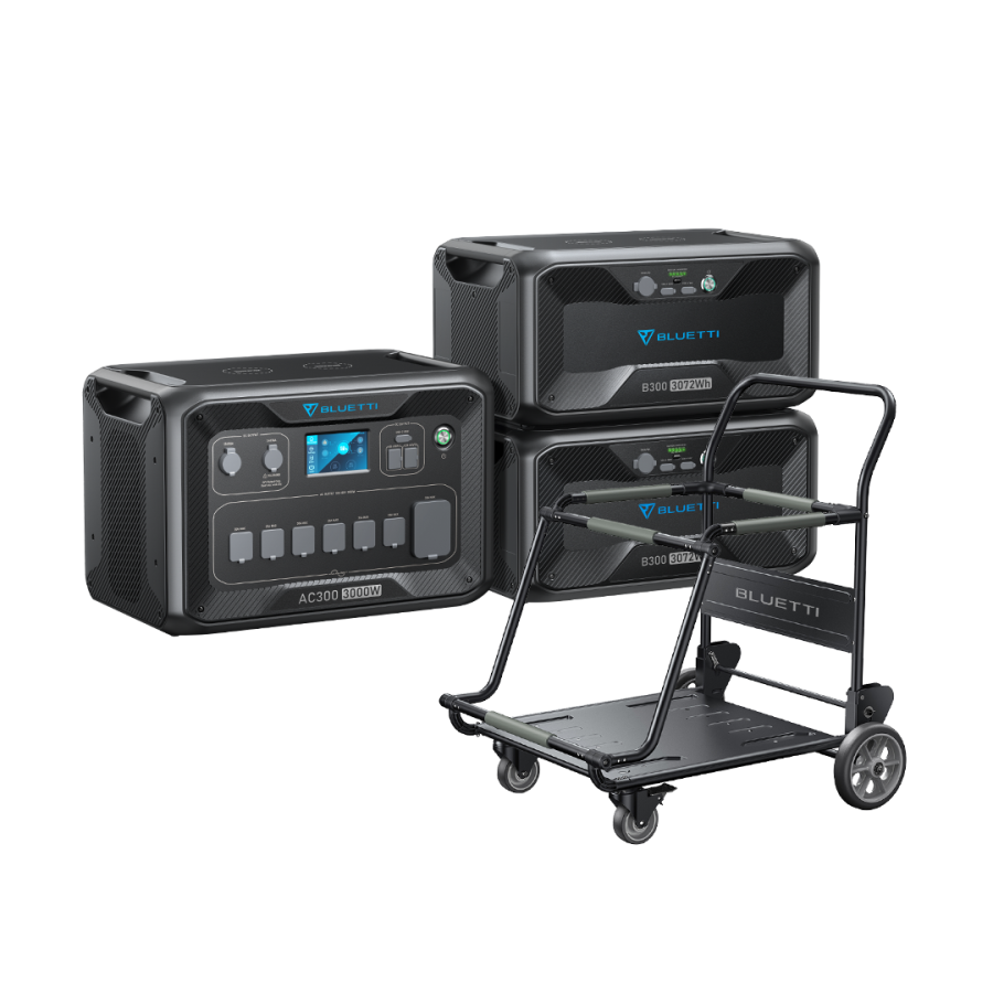 BLUETTI AC300 + 2*B300 Home Battery Backup, AC300+2*B300+Folding Trolley | 3000W, 6144Wh Power Kit