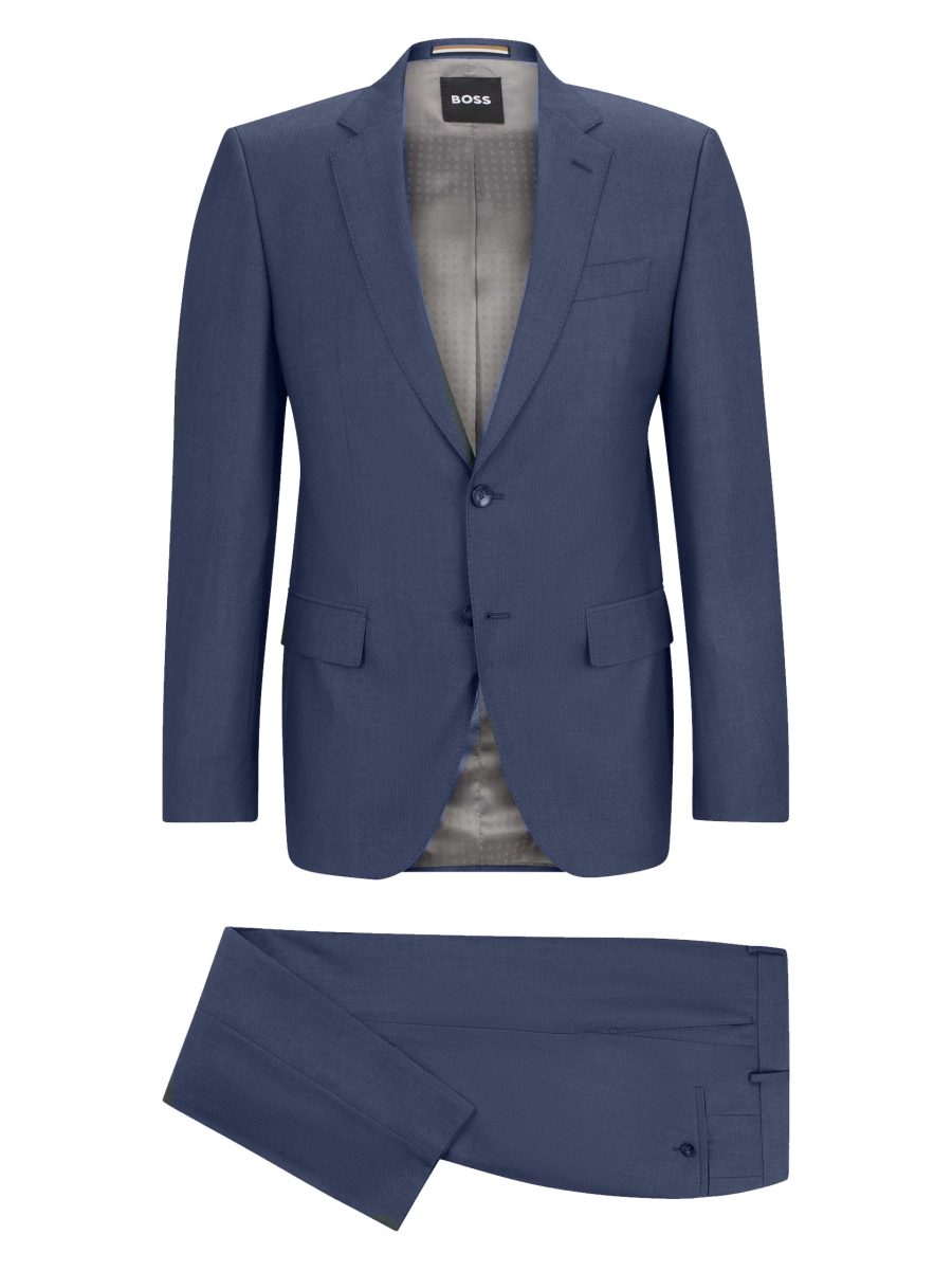 BOSS Slim-fit Suit In Herringbone Virgin Wool Dark Blue