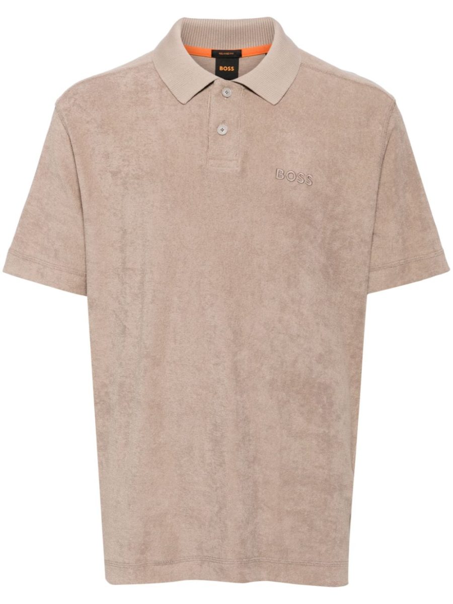 BOSS Terry Cloth Polo Shirt Open Brown